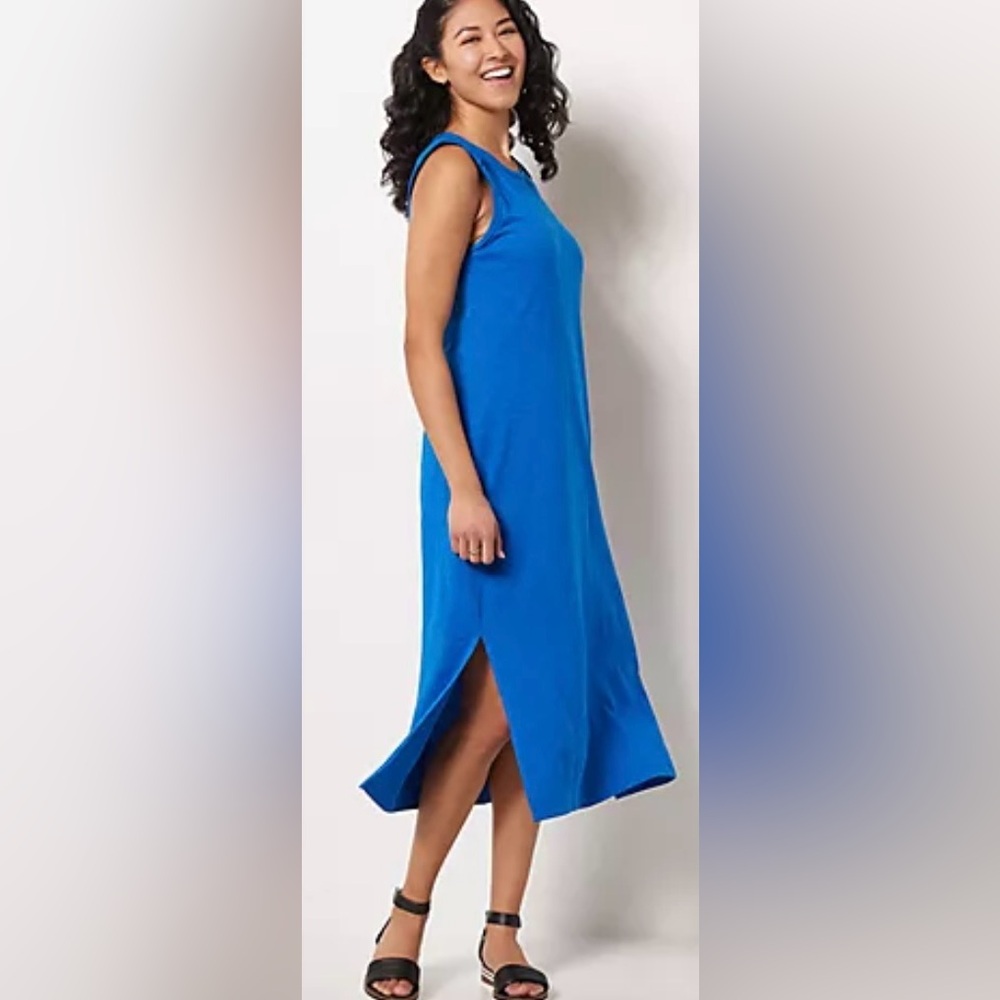 Candace Cameron Bure Sunkissed Midi T-Shirt Tank Dress Cobalt Size SP Linen